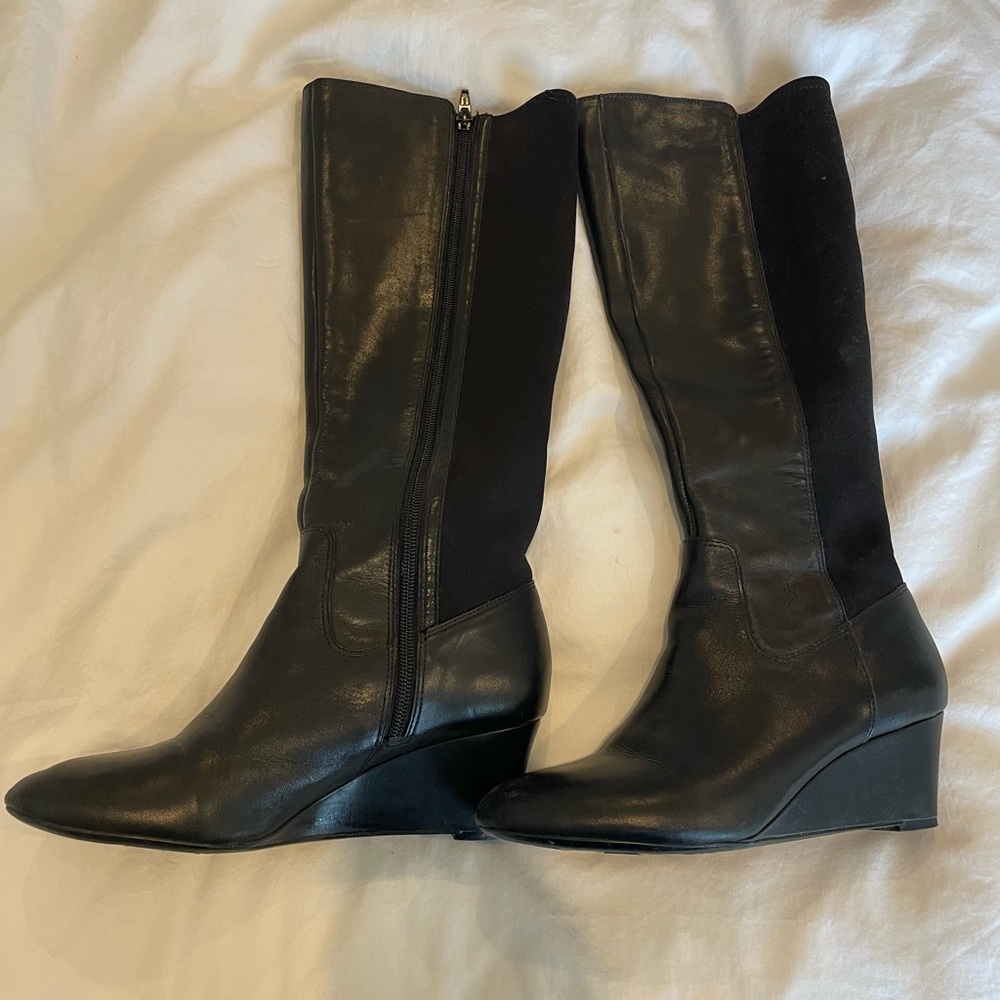 Naturalizer Black Leather Wedge Boots